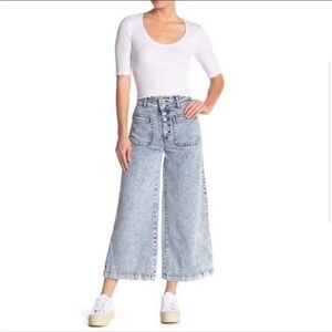 Free People We The Free Acid Wash, High Rise Button Fly, Flare Wide Leg Colette